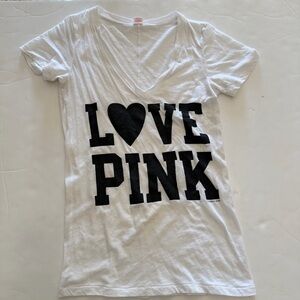 Victoria's Secret White Tee with Black Love Pink Print